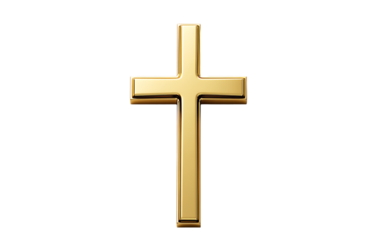 Gold cross isolated on a transparent background