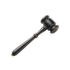 A classic wooden gavel on a white isolated background, symbolizing justice and authority in a courtroom setting. Ideal for legal, judicial, or professional themes.