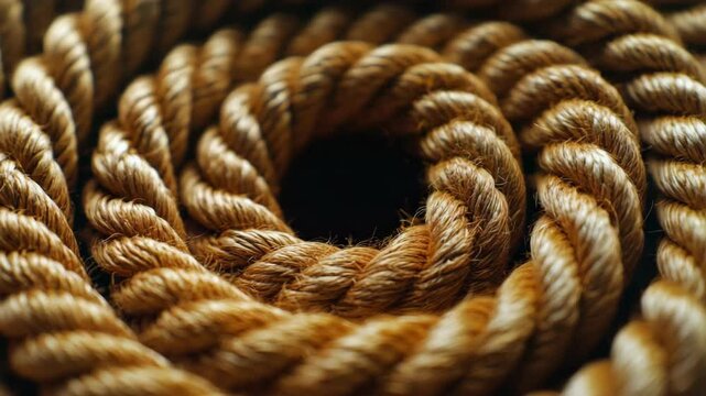 Close-up of a coiled rope with visible texture and interlaced fibers, showcasing the artistry in its weaving.