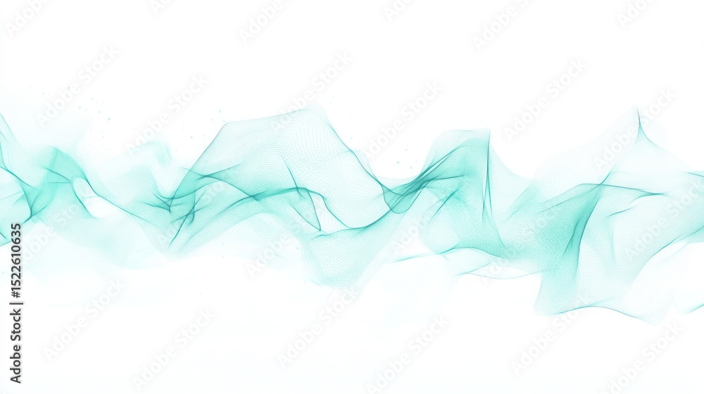 Poster abstract teal lines creating flowing wave patterns on a white background.