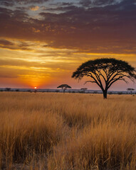 Obraz premium Golden Savannah at Dusk