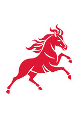 Red horse silhouette with dynamic pose on white background