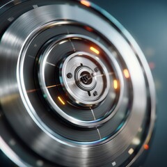 Abstract Metallic Circular Technology Design Futuristic Rotating Interface Shiny Chrome Steel Modern Digital Innovation Graphic Element Background Pattern Rotating Wheel 3D Gear Data Panel Engine     