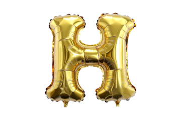 English Letter H made with gold foil balloon isolated on a transparent background