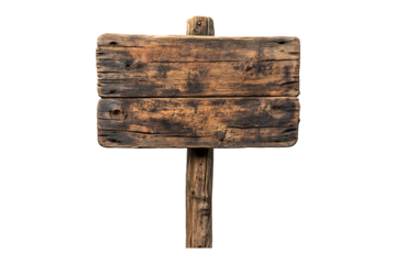 Empty old vintage wooden signboard isolated on a transparent background