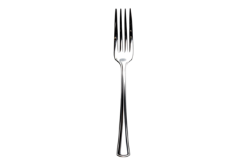 Empty steel dinner fork isolated on a transparent background