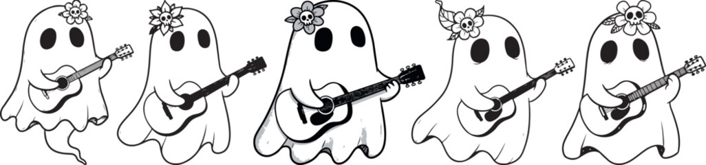 Cute Ghost Playing Guitar Vector Clipart for Fun and Creative Designs