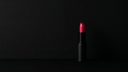 Hot Pink Lipstick on Textured Black Background, Minimalist Beauty Product Photography