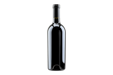 Empty black wine glass bottle isolated on a transparent background