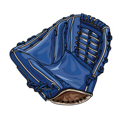 Professional Baseball Leather Glove with Blue Lines Stock Vector for Sports Graphics