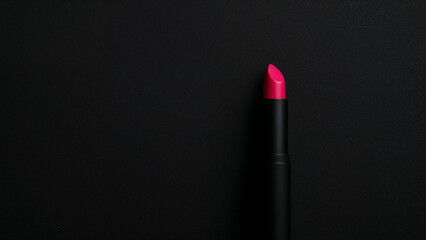 Hot Pink Lipstick on Textured Black Background, Minimalist Beauty Product Photography
