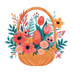 Decorative Easter Straw Basket with Floral Design - Vector Illustration for Seasonal Celebrations