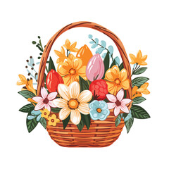 Easter Basket Straw with Floral Decoration Vector Illustration for Spring Celebrations