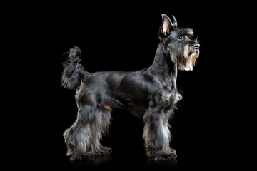 Miniature Schnauzer dog isolated on black background
