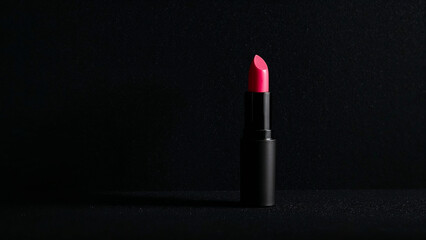 Hot Pink Lipstick on Textured Black Background, Minimalist Beauty Product Photography