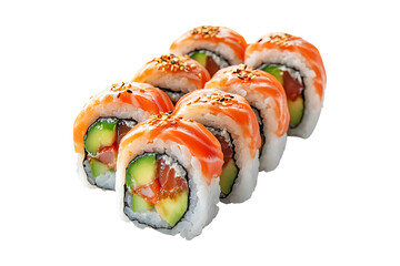 Delicious sushi rolls isolated on a transparent background