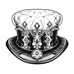 Traditional Bavarian Hat Cap in Black and White Vector Illustration for Design Projects