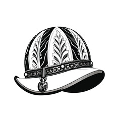 Authentic Bavarian Hat Cap in Black and White Vector Illustration for Design Projects