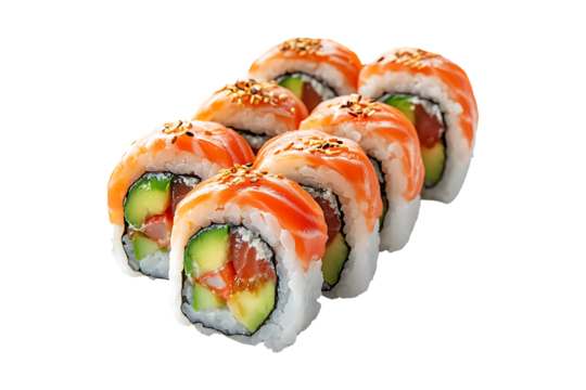 Delicious sushi rolls isolated on a transparent background