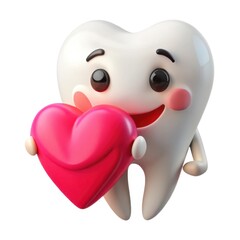 Cute cartoon tooth holding a heart for dental care