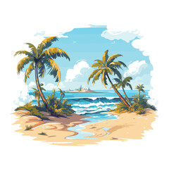Exotic Beach and Summer Vector Illustration for Tropical Vacation Promotions