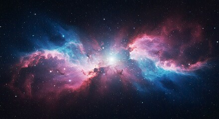 Fototapeta premium Vivid Nebula in Space with Blue Purple and Pink Hues Surrounded by Countless Stars