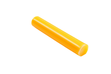 A single, vibrant yellow cylindrical object, possibly a rod or stick, isolated on a transparent background. background removed
