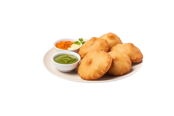 Crispy fried puris served with spicy and tangy chutneys. background removed