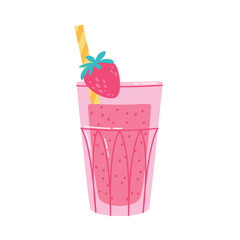 Fresh strawberry smoothie in a glass. Sweet berry fruit drink. Summer seasonal drink vector illustration