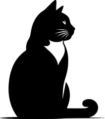 Minimalist black and white vector illustration of a cat with clean lines and simple silhouette design.