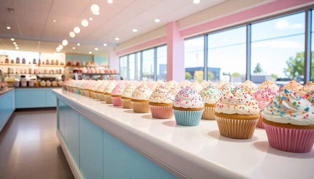 colorful muffin on display on the cake bakery counter