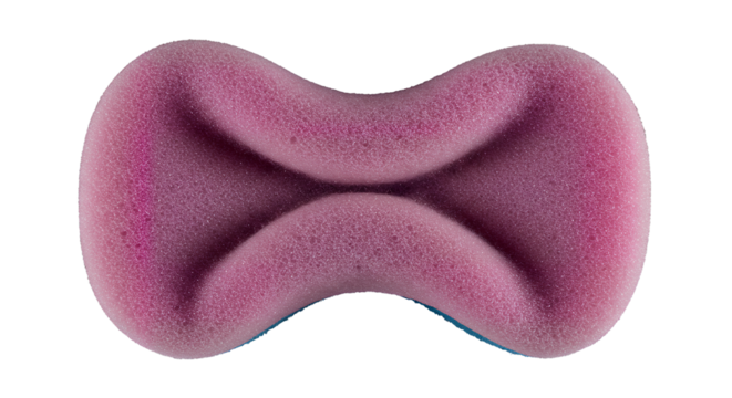 Wrinkled cleaning sponge pink sponge applicator pad for makeup application and blending cosmetics for smooth finish and flawless look on a transparent background