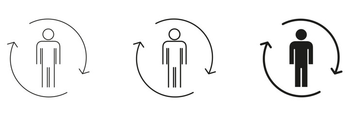 Human Lifecycle And Transformation Icon Set. Personal Growth, Development, And Change Outline And Silhouette Symbol Collection. Evolution And Progress. Isolated Vector Illustration