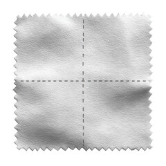Fototapeta premium Blank textured fabric swatch with serrated edges on a white isolated background, ideal for design and textile applications.