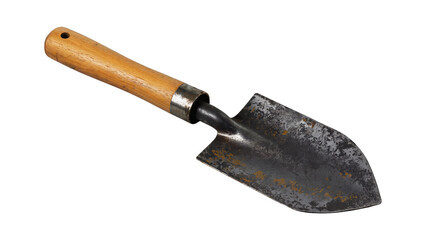 Vintage Garden Trowel with Wooden Handle and Rusty Blade for Planting and Gardening Equipment