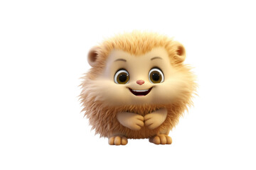 Fototapeta premium Adorable 3D render of a fluffy hedgehog with big eyes and a happy smile. background removed