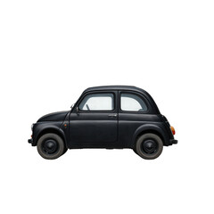 Classic black vintage car with rounded features, isolated on a white background, showcasing its timeless design and charm.