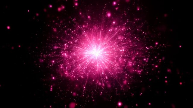 Glowing Pink Particles Bursting Outwards on Dark Background