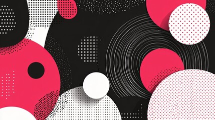 Modern geometric background with overlapping black and white shapes enhanced by vivid pink accents, perfect for stylish and contemporary presentation design and visual communication concepts.

