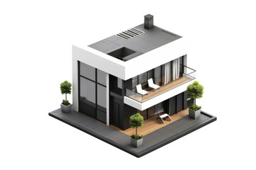 Modern minimalist house with a balcony, large windows, and sleek design. background removed