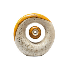Abstract Ceramic Sculpture Concentric Circles in Beige and Mustard Yellow