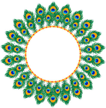 Peacock feather frame, krishna janmashtami frame vector illustration for decoration, festivals, banner