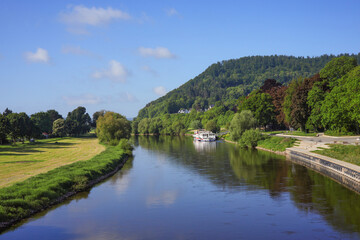Obraz premium View of the Weser River in Höxter, Weserbergland, North Rhine-Westphalia - Germany
