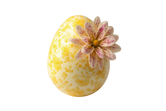 Ornate floral egg with detailed pink flower design on black background, cut out