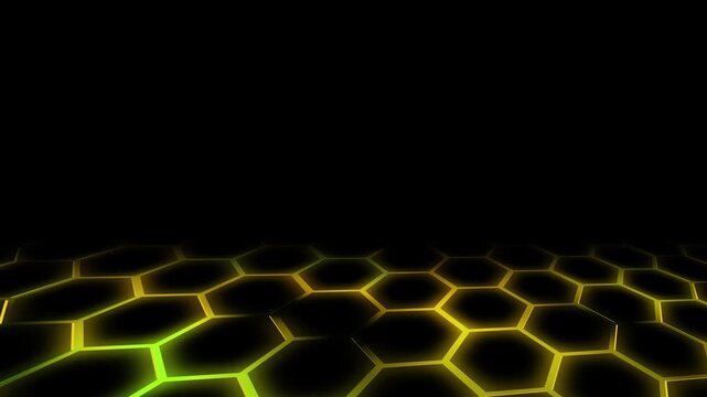 Cybernetz im Sechseck-Stil - goldenes digitales Hexagon-Netzwerk -  moderne Visualisierungen in Technologie, Forschung und Wissenschaft, Digitalisierung, Innovation, Datentransfer
