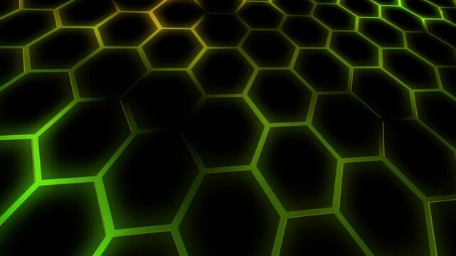 Cybernetz im Sechseck-Stil - gr&uuml;nes digitales Hexagon-Netzwerk -  moderne Visualisierungen in Technologie, Forschung und Wissenschaft, Digitalisierung, Innovation, Datentransfer
