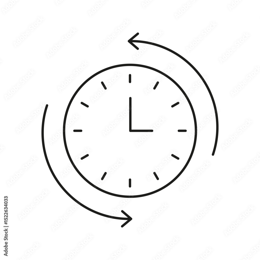 Poster clock with arrows line icon. time management, scheduling, and cycle tracking outline symbol. efficie