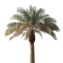 Single palm tree with lush green fronds against a white isolated background. Ideal for tropical themes, landscaping projects, and nature-focused designs.