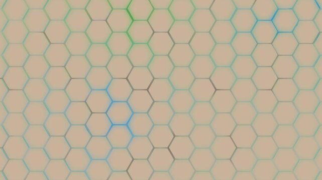 Futuristisches Hexagon-Netzwerk: Perfekte f&uuml;r moderne Visualisierungen in Technologie Forschung und Wissenschaft, Digitalisierung & Innovation, blau, beige, gr&uuml;n