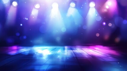 Obraz premium Vibrant stage lighting illuminates a wooden floor.